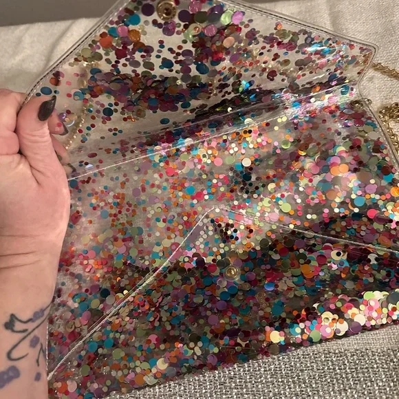Confetti Clear Vinyl Crossbody Envelope Clutch Packed Party - Picture 2 of 7